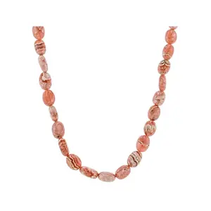 JTV Rhodochrosite Beaded Sterling Silver Necklace 4x5-5x7mm