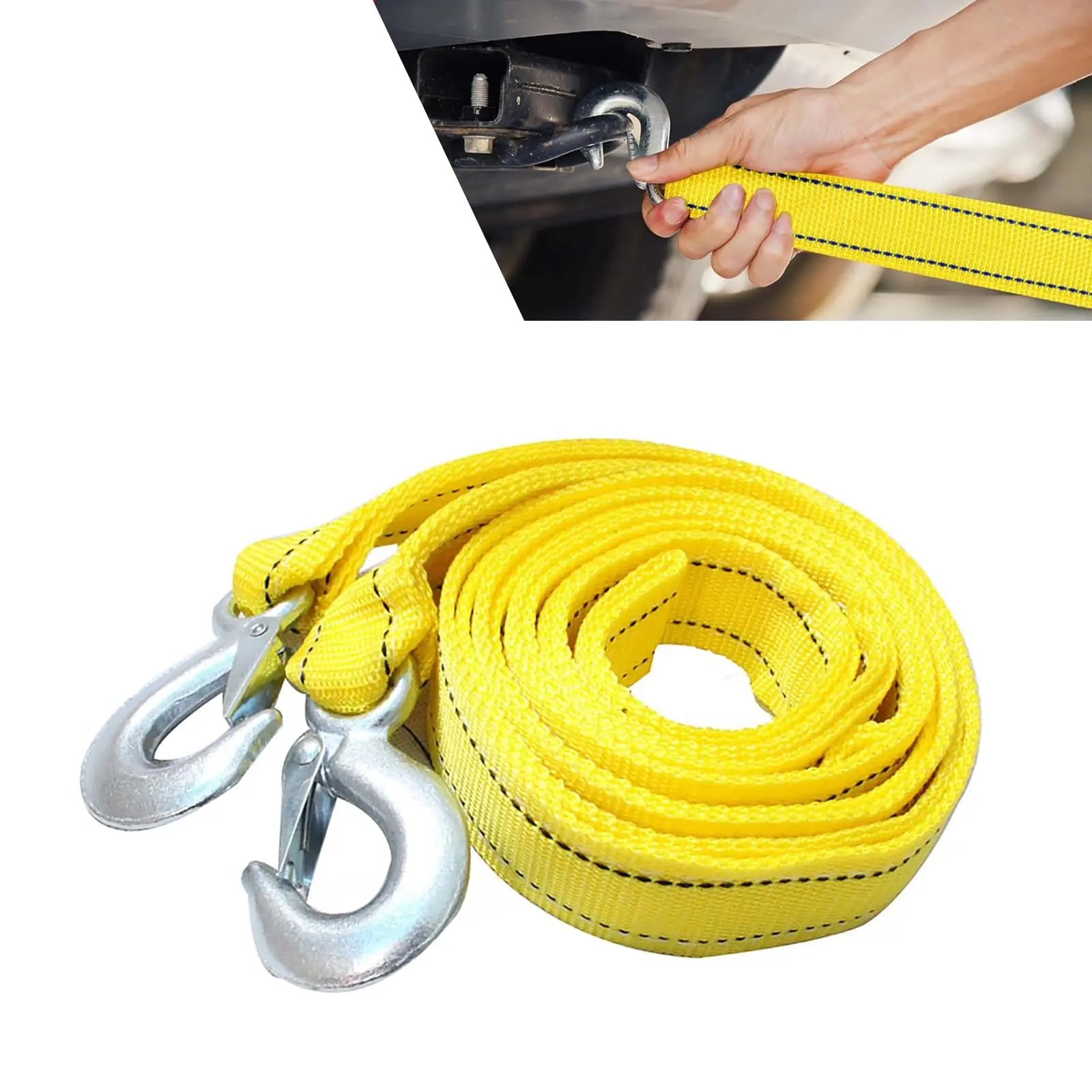 Car Tow Straps Heavy Dutywith Hooks, 13Ft 11023 lbsHeavy Duty Reflective TowRope, Nylon EmergencyRecovery Towing Strap,Universal for Most CarsTrucks SUVs ATVs (Yellow)