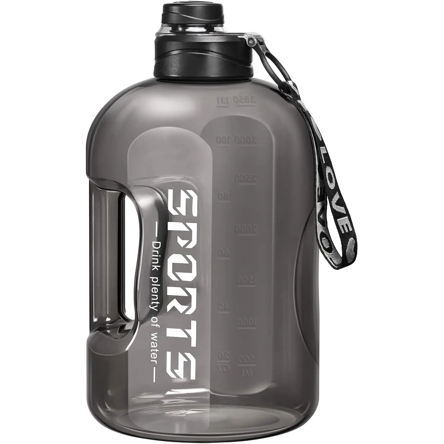【Uograded 1 Gallon Water Bottle with Handle Large Gallon Water Jug with Strap Big Sports Bottle for Gym Reusable Black Water Container 128 oz Leak Proof BPA Free