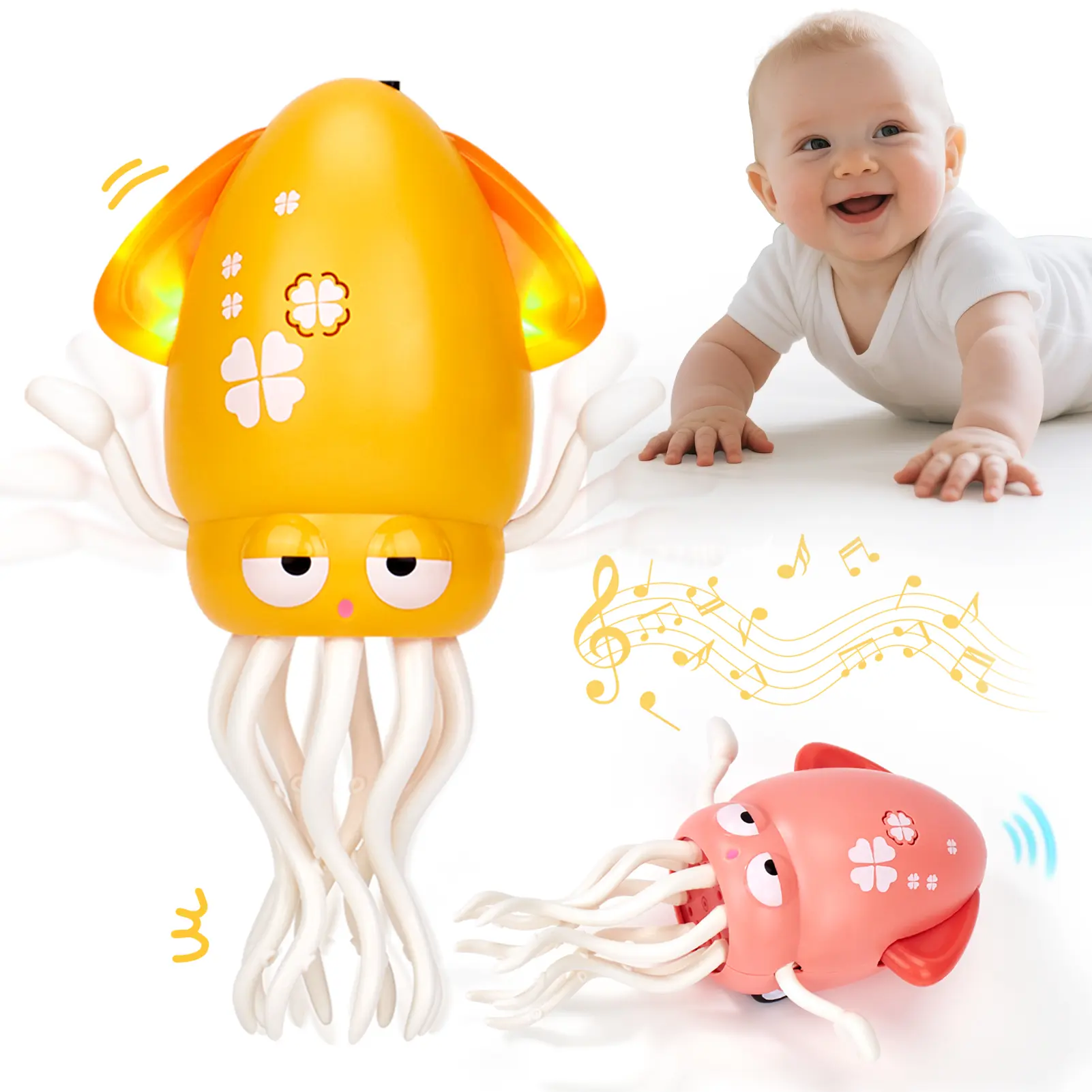 hahaland Dancing Squid Toy Baby Tummy Time Play Crawling Moving Rechargeable Wiggling Musical Funny Baby Girl Boy Birthday Dancing Octopus Baby Toy for 0-3-6-12 Monthes Baby Shower Gifts Toddler Toy Valentine's Day Easter Birthday Gift Cute