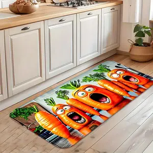Funny Cartoon Carrot 2D Print Kitchen Rug, Non-Slip Dirt-Resistant Long Strip Foot Mat, Fashionable Indoor Carpet for Home Use