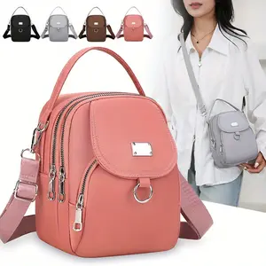 Women's 4-Color Lightweight Nylon Crossbody Bag, Multi-Zipper Convertible Mini Shoulder Backpack Purse with Adjustable Strap, Versatile Casual Travel Gym Messenger Bag for Daily Use