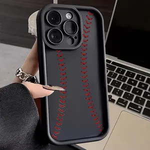 Black Background and Red Baseball Stitching Pattern TPU Case for iPhone 17 Pro Max 16 16e 15 14 Plus 13 12 Mini 11 Air X XS Straight Edge Drop-Resistant Rugged Durable Cover Shell Gift 2D printing