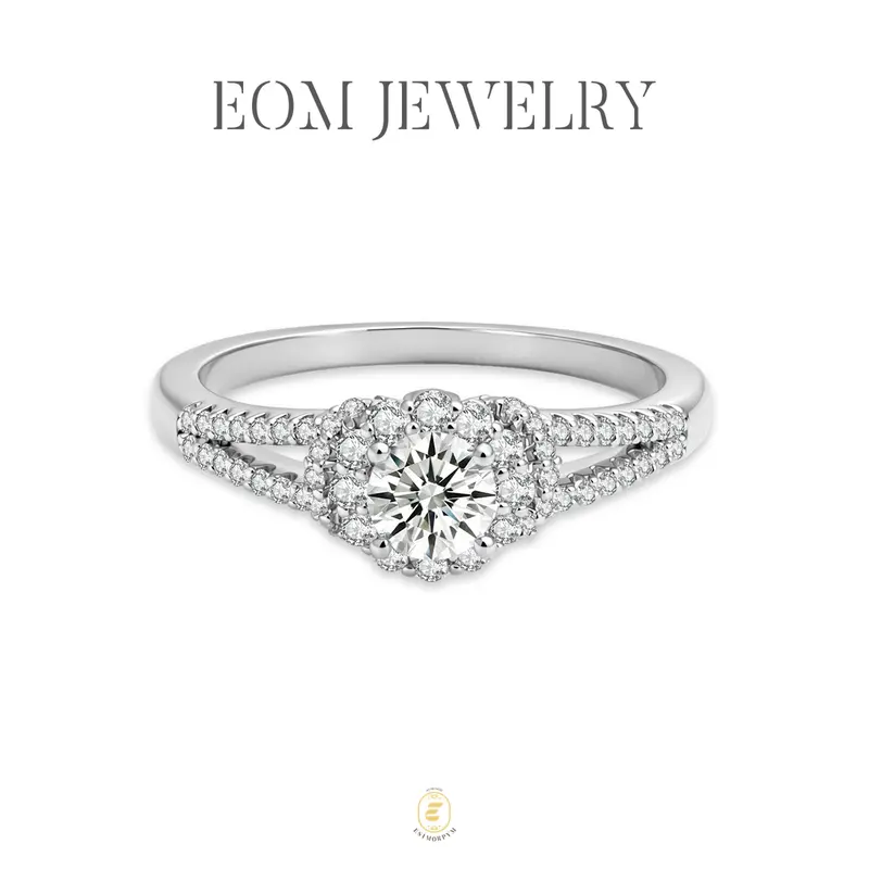 Moissanite Timeless Devotion Vintage Floral Halo Ring Silver-Plated Jewelry Wedding Engagement Anniversary Valentine's Day Birthday Gift Daily Wear