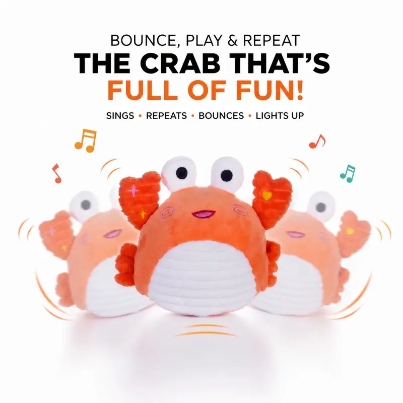 Bilingual Unisex Light-Up Crab Talking Toy - Musical Light Up, Electronic Rattle, Safe Material, Sound Repeat, Crawling Sensory, Interactive Play, Toddler Learning Activities, Solar Robot Kit, Sight Word Flash Cards, Baby Shower Gift