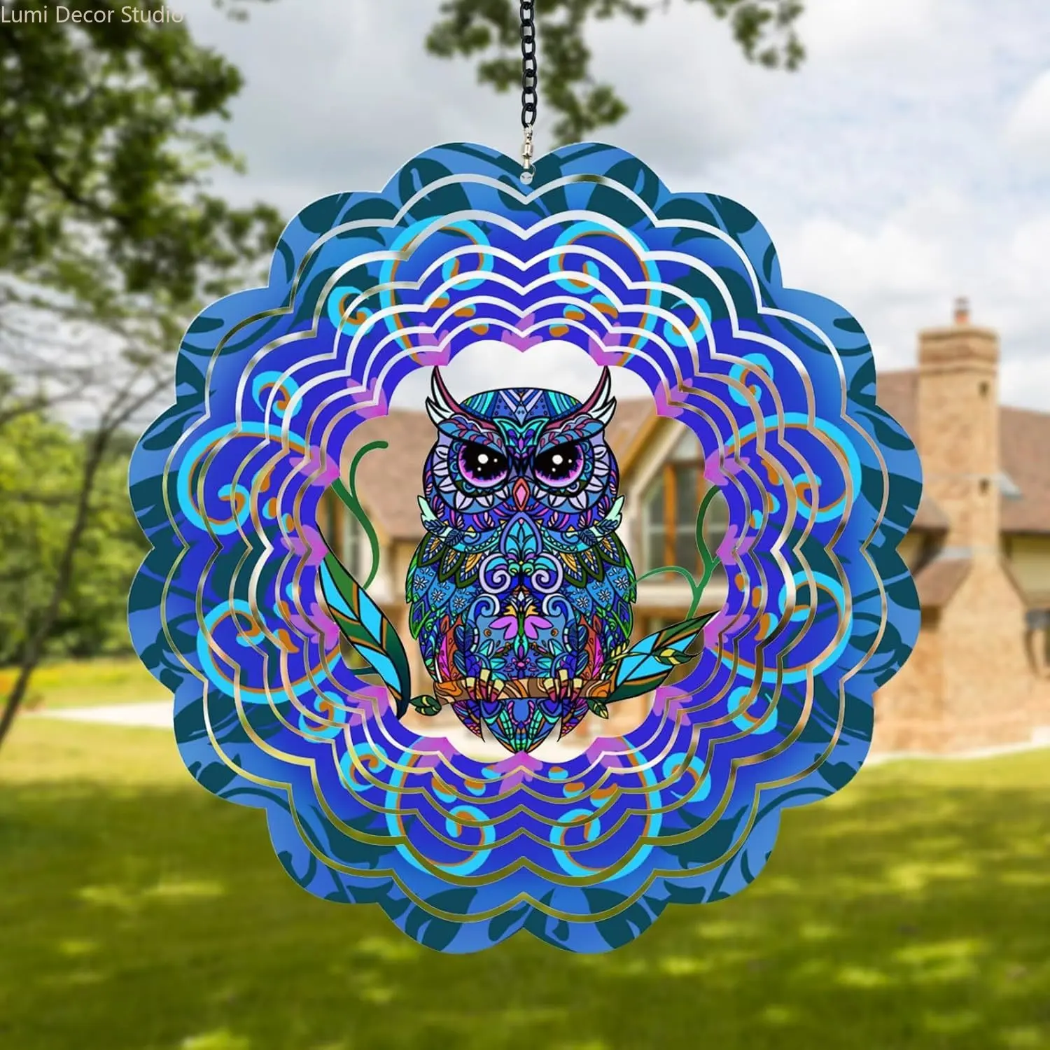3D Rotating Wind Spinner – Outdoor Garden & Patio Hanging Decoration, Stainless Steel Mandala Spinner for Yard, Balcony, Porch, Creative Bird Ornament