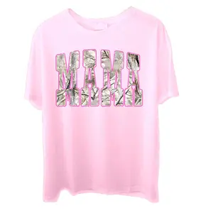 Mama Camo Print Sublimation Unisex T-Shirt Rustic Pink Outline Mama Letters Unisex T-Shirt