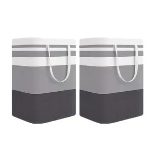 2-Pack Laundry Basket Freestanding & Waterproof Hamper Collapsible Tall Clothes Hamper with Easy Carry Handles for Family Dorm Gradient Grey 75L