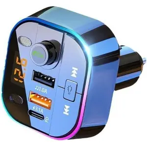 Bluetooth 5.4 FM Transmitter Car Adapter - Car Bluetooth Adapter with Fast Charger[PD 30W & QC3.0 18W],Hi-Fi Audio & Clear Calls,7 Colors LED Backlit