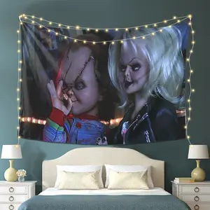 Bride of Chucky Inspired Tapestry - High-End Print Wall Hanging with Chucky & Tiffany Horror Art Design, Perfect for Living Room, Bedroom, Office Decor |   Unique Gift Idea for Halloween or Horror Fans, Party Decoration |   Dark Aesthetic |