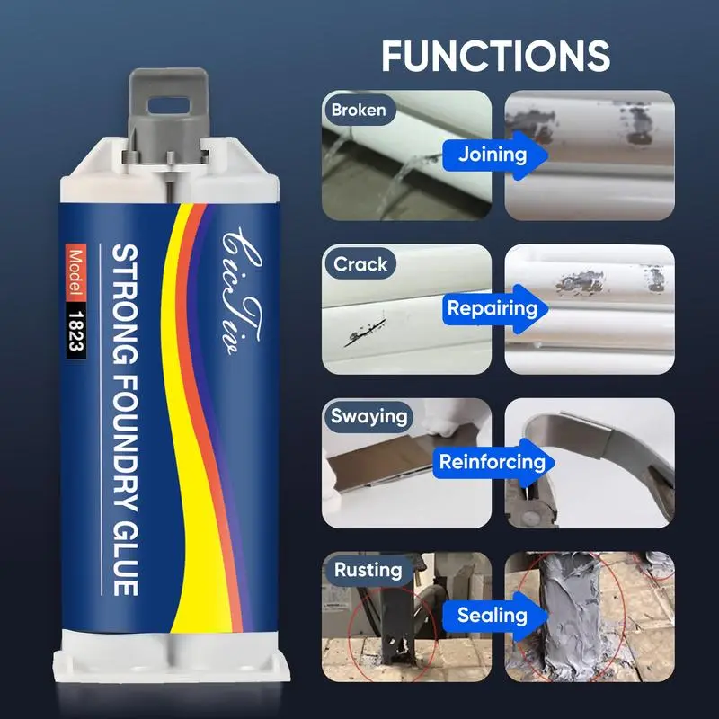 Strong Foundry Glue - Heavy Duty Metal & Plastic Repair Adhesive | High Temperature Resistant Casting Welding Compound | Industrial Strength Epoxy for Metalworking, Machinery, Automotive
