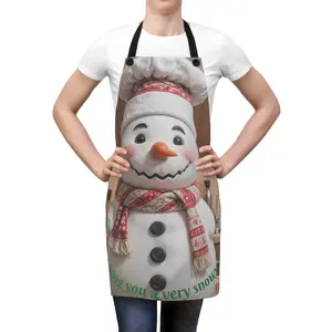 Smiling Snowman Apron | Christmas Kitchen Baking Apron, Holiday Chef Apron