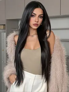 32 Inch Straight Synthetic Wig, 13x6 HD Transparent Lace Front, Fluffy No Bangs, Long Straight for Party & Daily Use, Lace Frontal Wigs