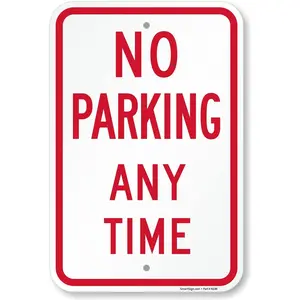 Basics 18 x 12 inch “No Parking Any Time” Metal Sign, 120 mil Aluminum Composite (ACM), Engineer Grade Reflective Material, Red and White, Made in USA