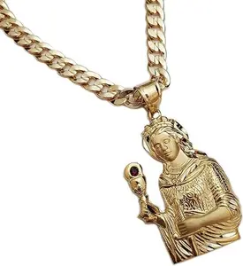 SANTA BARBARA Brass Pendant & 14K Stamped 8mm 20" 24" 30" Miami Cuban Chain Hip Hop Necklace