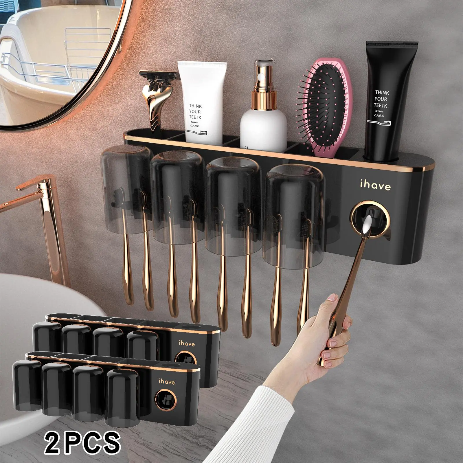 Wall Mounted Toothbrush Holder, Multifunctional Organizing Bathroom Storage Wall Hanger, Toothbrush Toothpaste Storage Box, Bathroom Accessory, Toothbrush Holder Organizers, Tooth Brush Holder For Bathroom, Toothbrush Holders Wall Mounted
