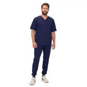 Natural Uniforms Men’s Luxe Stretch Jogger Scrub Set – Athletic Fit V-Neck Top & Jogger Pants, Modern Medical Uniform