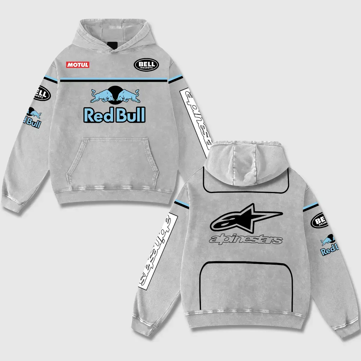 Men's Oversized Retro Acid-Washed Graphic Hoodie - Cotton Menswear Biker Sweatshirt for Motor World Champion Enthusiast, Super Motorsports Off-Road Dirt Bike Fan Gear, Streetwear Racing Team Apparel, Tops, Sweatshirts