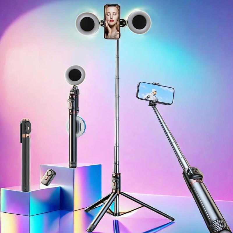 67" Multifunctional Wireless Selfie Stick with 2pcs Light, Portable Selfie Tripod with Remote Control, Universal Portable Selfie Stick for Phone2026