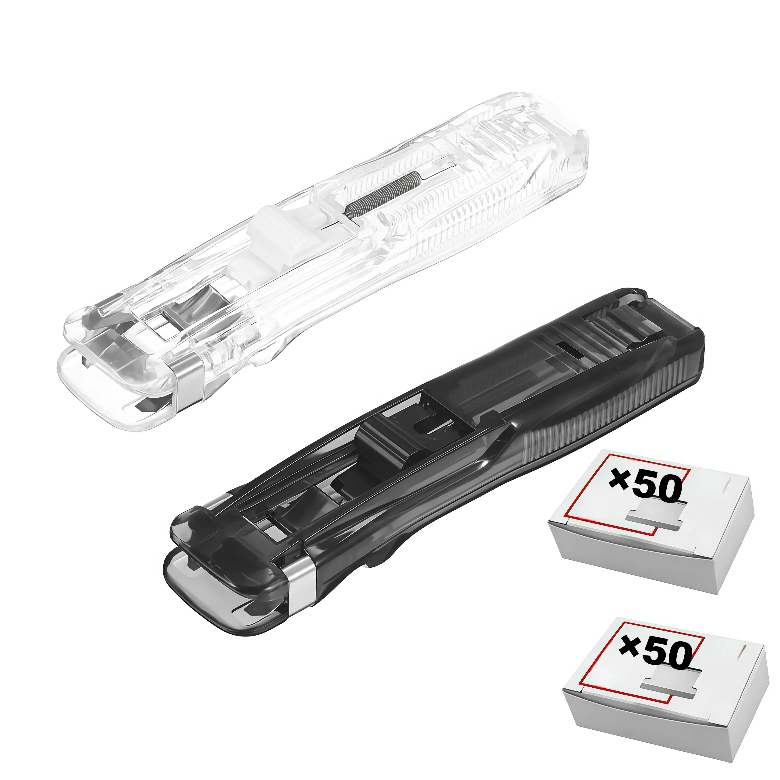 2 Pcs Portable Binder Clip Stapler, with 100 Pcs Small Binder Clips, Non-Destructive Paper Clam Dispenser for Office, Home, School