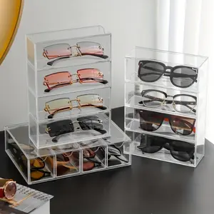 Clear Acrylic Sunglasses Storage Box, 1 Count 4 Layer Sunglasses Display Box, Sunglasses Organizer, Home Organizer for Living Room Bedroom, Dustproof Stackable, Display Storage Rack