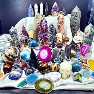 A set box of 15-20 natural crystal decorative stones, featuring a surprise assortment of unique gems, perfect as a holiday gift