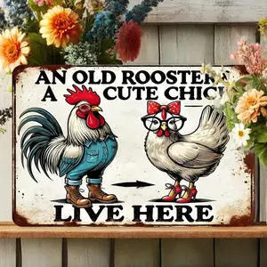 Vintage Rooster Pattern Metal Sign Decorative Plaque, Rustic Farmhouse Design Western Decor Wall Art, Wall Decor for Home Living Room Bedroom Porch Bar Cafe Garage