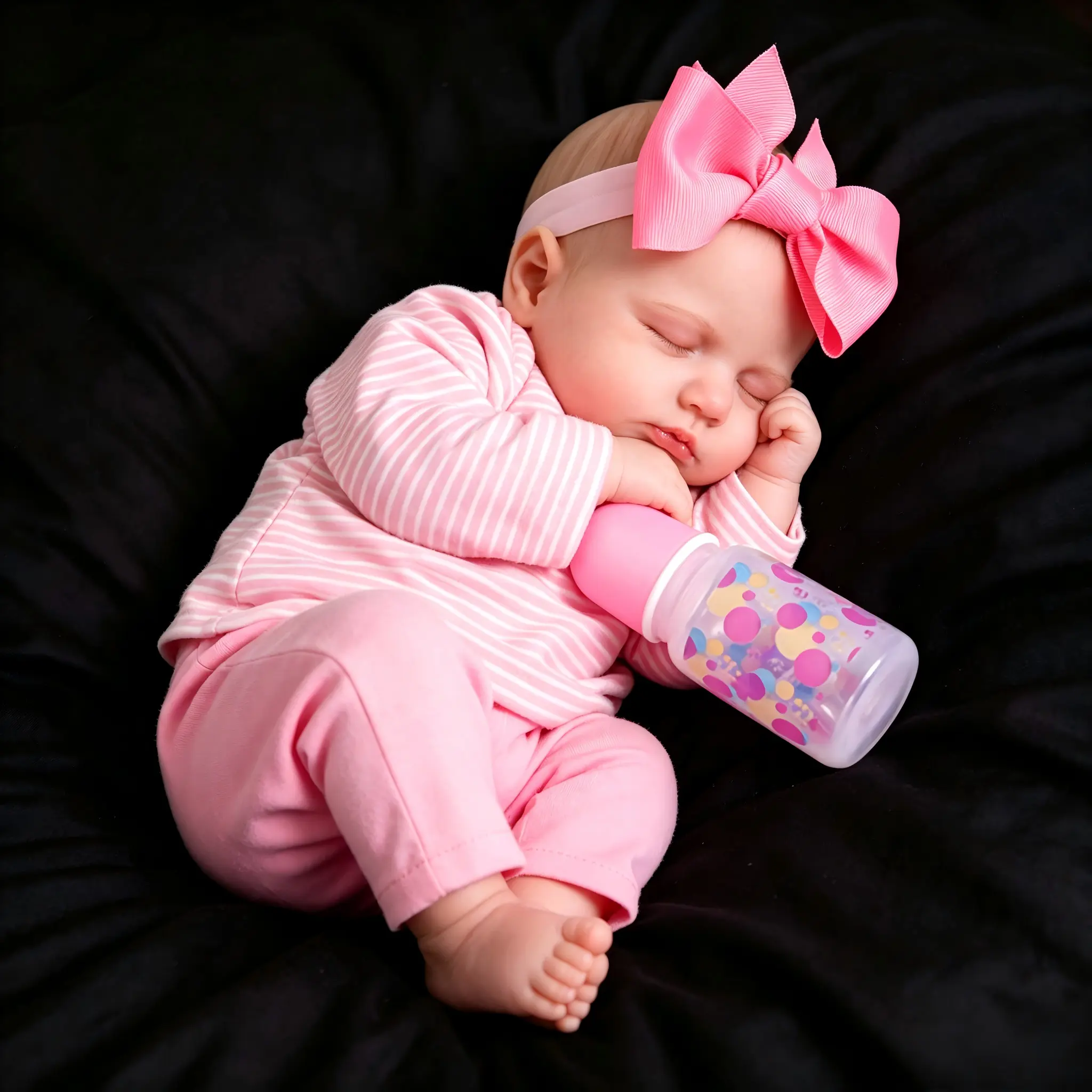 20-in Realistic Rebirth Collectible Vinyl Newborn Baby Doll - Full Vinyl Limbs, Hand-Painted Hair, Feeding Set, Soft Pink Striped Outfit, Ideal Gift for Kids 3+, Realistic Rebirth Doll, Newborn Baby Dolls