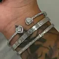 【Black Friday】Women's Zirconia Heart Bracelet Options, 3-Piece Gold-Plated Stainless Steel Stackable Bangle Set, Open Cuff Bracelet, Elegant Jewelry for Daily Wear and Holiday Gifting