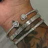 【Black Friday】Women's Zirconia Heart Bracelet Options, 3-Piece Gold-Plated Stainless Steel Stackable Bangle Set, Open Cuff Bracelet, Elegant Jewelry for Daily Wear and Holiday Gifting