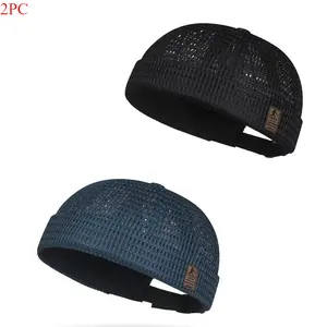 2 Pack Breathable Mesh Docker Cap, Adjustable Brimless Skullcap, Retro Summer Hat for Men Women Outdoor Daily Wear,summerwins