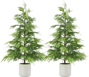 2 Pack 3/4/5/6Ft Artificial Cedar Topiary Trees for Front Porch Decor, Real Touch Christmas Topiary, Realistic Potted Fake Faux Tree Plants for Indoor Garden Holiday Winter Decoration