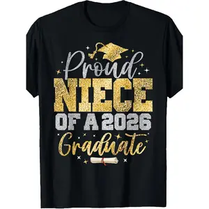Men's Print Short-Sleeve Round Neck Graphic Vintage Proud Niece of a 2026 Graduate Senior Graduation Casual Crewneck T-Shirt
