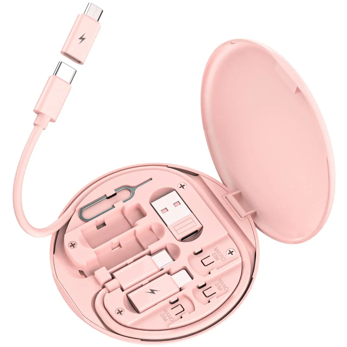 Multi USB  Adapter  Kit, USB C to iOS Device Adapter Box, Conversion Set USB A & Type C to Male /Type C/iOS Device, Data Transfer, Card Storage, Tray Eject Pin, Phone Holder (Pink)
