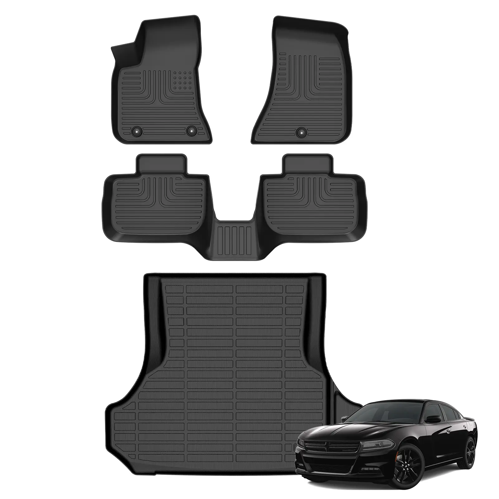 KELCSEECS Dodge Charger RWD & Chrysler 300 RWD 2011-2023 Floor Mats & Cargo Liners All-Weather TPE Front & Rear Row & Trunk Mats  Accessories Non-Slip Custom Fit Waterproof Easy Clean Eco-Friendly Safe Durable 3D Laser Scans