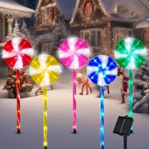Outdoor Christmas Decorations Solar Pathway Lights, Set of 5 Lollipops Peppermint Stake Lights, 8 Modes Candy Cane Walkside Lights, Outdoor Xmas Decoration for Walkway,YardABEasyKitchen Living6