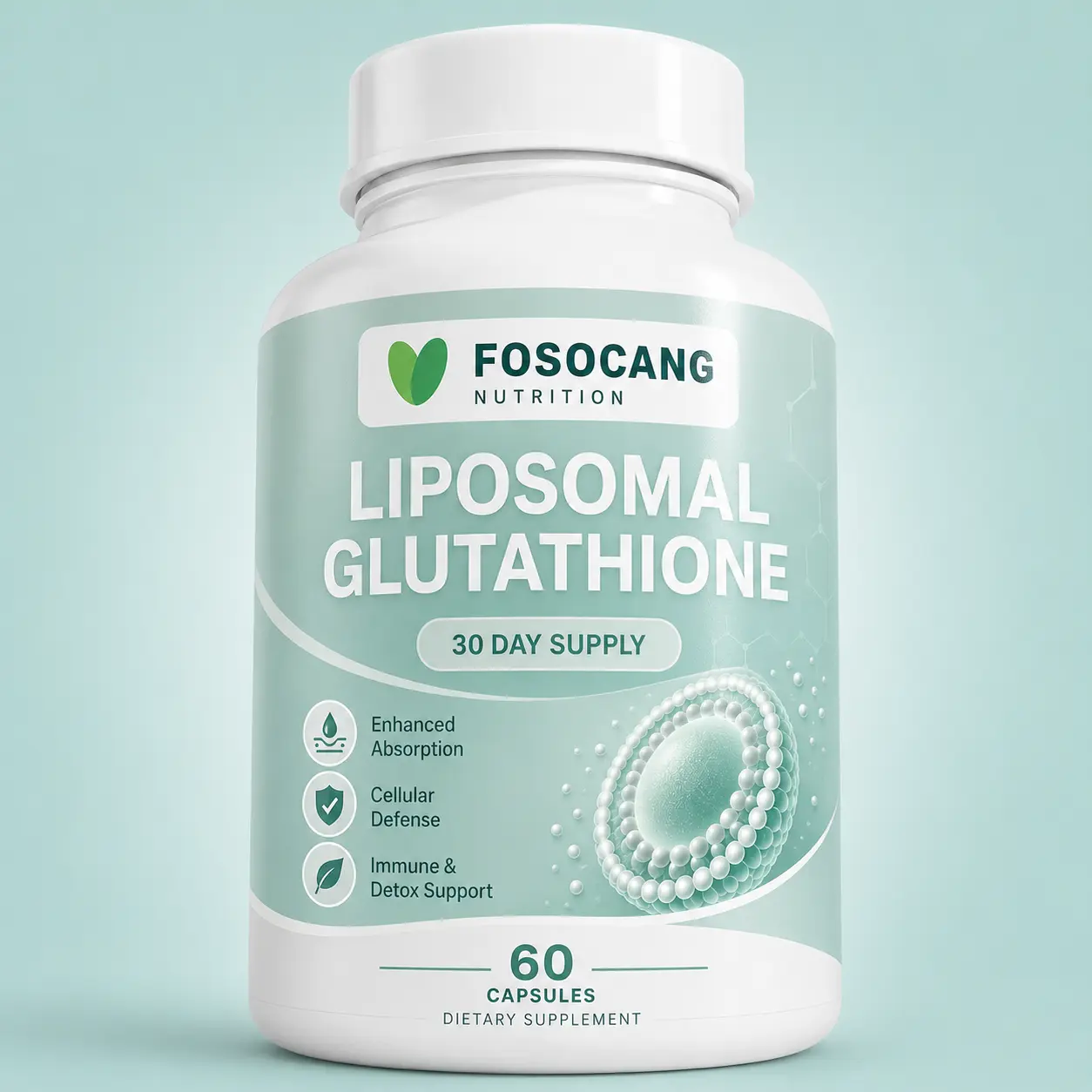 FoSoCang Liposomal Glutathione Capsules (60 Count) - Adults' Lifestyle Supplements, Healthcare Wellness Vitamins, Skin Care Beauty Supplement for Skin Glow, Immune & Detox Support, Immune Support
