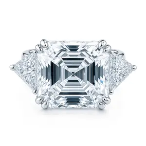 3-Stone 12.6ct Asscher CZ Ring in Sterling Silver