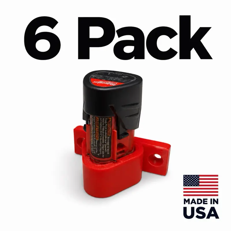 Single Battery Holder Compatible with Milwaukee M12, 12V Makita or Bosch Batteries, Durable Design for Daily Use - 6 Pack