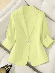 A women's solid color fashionable lightweight elegant high-end fitted three-quarter sleeve blazer, Formal workwear, Formal Commuter Workwear, suitable for spring and summer, ideal for commuting and daily wear.