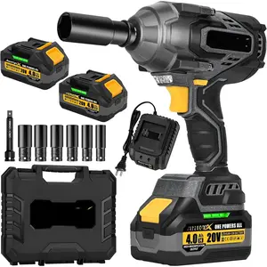 1700Nm  Wrench, 20V 1254Ft-lbs Brushless   with 2x4.0Ah , 1/2" High Torque Pistola De Impacto with 6 Socket, Electric  Llave Driver for /Mower//Industrial