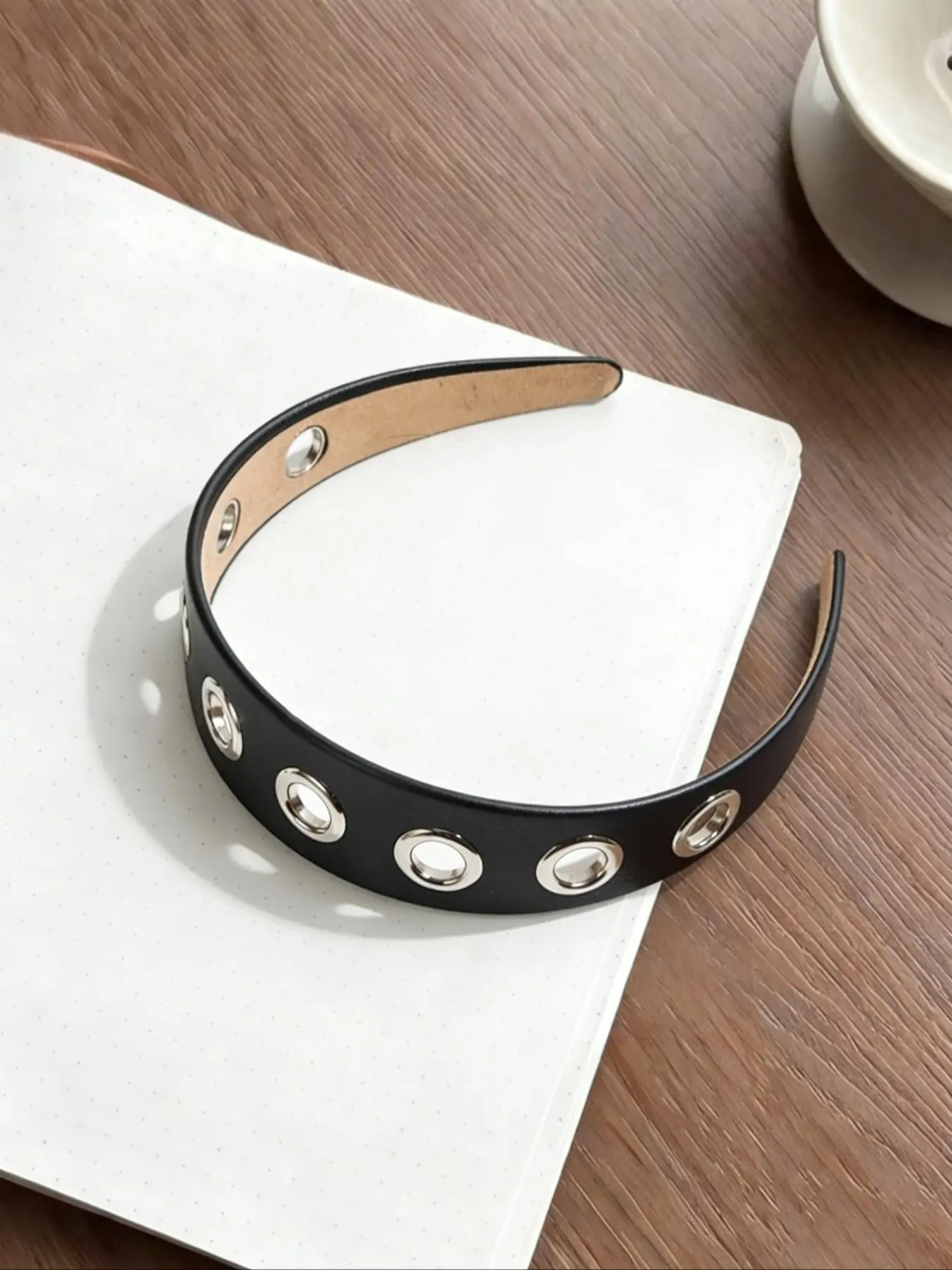 Women's Elegant PU Leather Wide Band Metal Stud Grommet Adjustable Hair Band Headband, Rock Punk Style, Suitable for Daily Wear and Parties, 1pc/2pcs, Fashion Headband, Hairbands