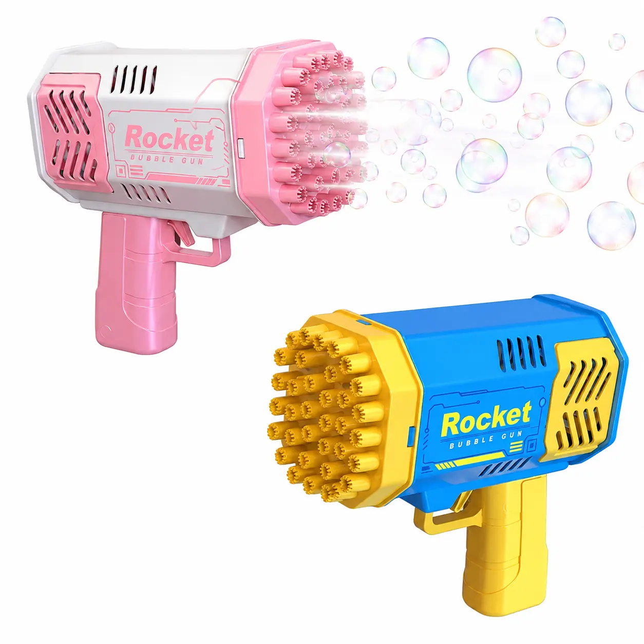 2 PCS Plastic Handheld Bubble Blasters - Bazooka Rocket Shape, 40-Hole LED Lights Toddler Bubble Machine, Battery-Required Easter Party Favors Summer Gifts for Kids Ages 4-8