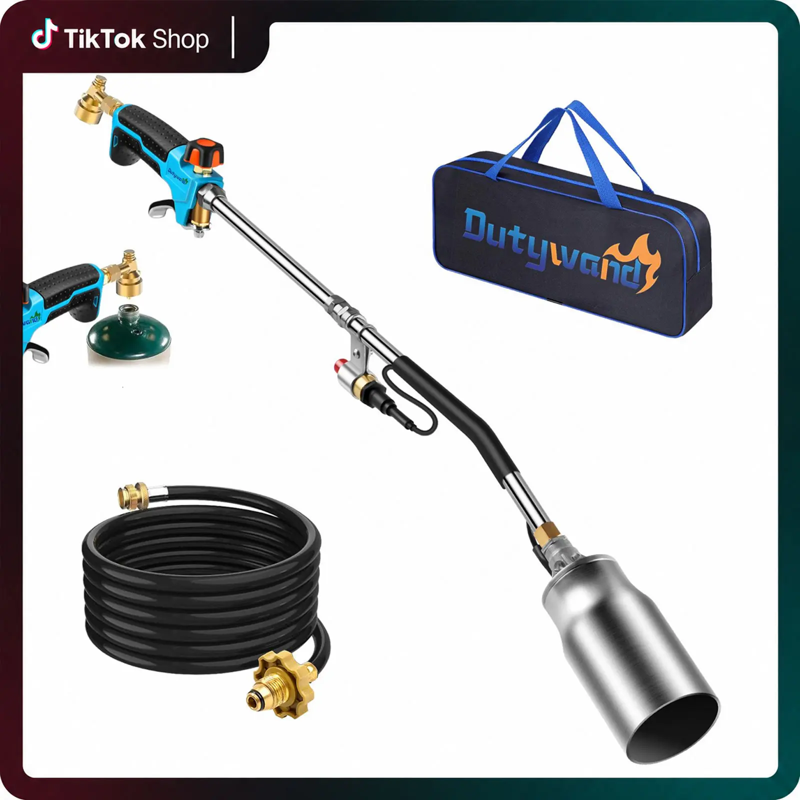 Dual Interface Propane Weed Torch Kit with 10FT Extended Hose, Heavy-Duty Handheld Torch Built-In Automatic 0Igniter & Turbo Trigger, Multi-use for Weeding, Fire Starting, Ice Melting, BBQ and Light Welding, (Propane Tank Not Included)