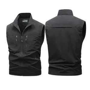 Men’s functional outdoor vest for summer, stand collar, multiple pockets, sleeveless, lightweight, breathable, quick-drying casual vest for everyday wear