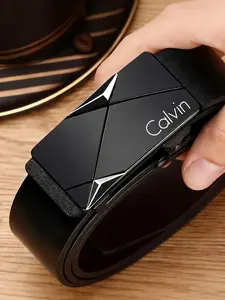 Men's Automatic Buckle Leather Belt, PU Leather with Buckle, Business Casual Design, Suitable for Office and Daily Wear