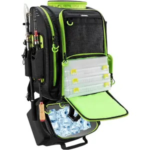 Large Fishing Backpack with Cooler for 3 Tackle Boxes - Fishing Bag with Rod Holders for Camping and Hiking