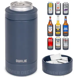 DUALIE Lower Deckie - Insulated 12 oz Can Cooler with Pouch Container - Universal Drink Holder with Built-in Pouch Bin - Navy