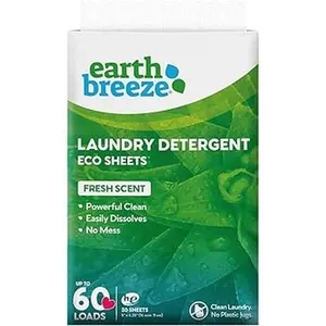 Earth Breeze Laundry Detergent Sheets - Fresh Scent - No Plastic Jug (60 Loads) 30 Sheets, Liquidless Technology…