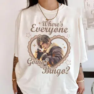 Where Everyone Going Bingo Resident Evil 9 Requiem Graphic Tee, Leon Kennedy Re Video Game Horror Unisex T-Shirt - Perfect Gift for Anime & Gaming Fans
